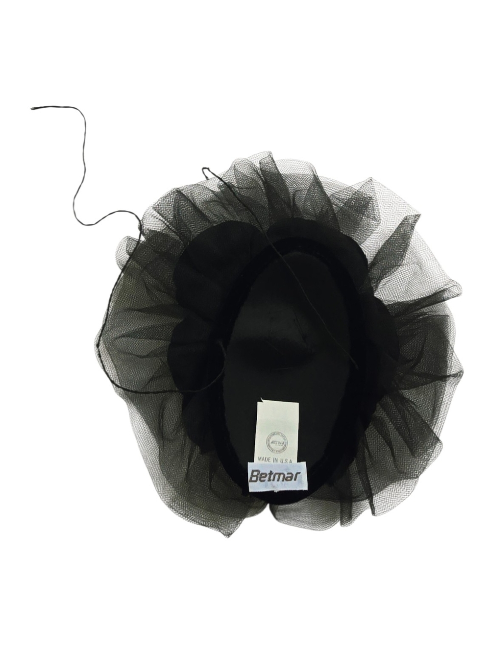 Vintage Betmar Black Floral Fascinator Hat Tulle Made in USA - Picture 3 of 8